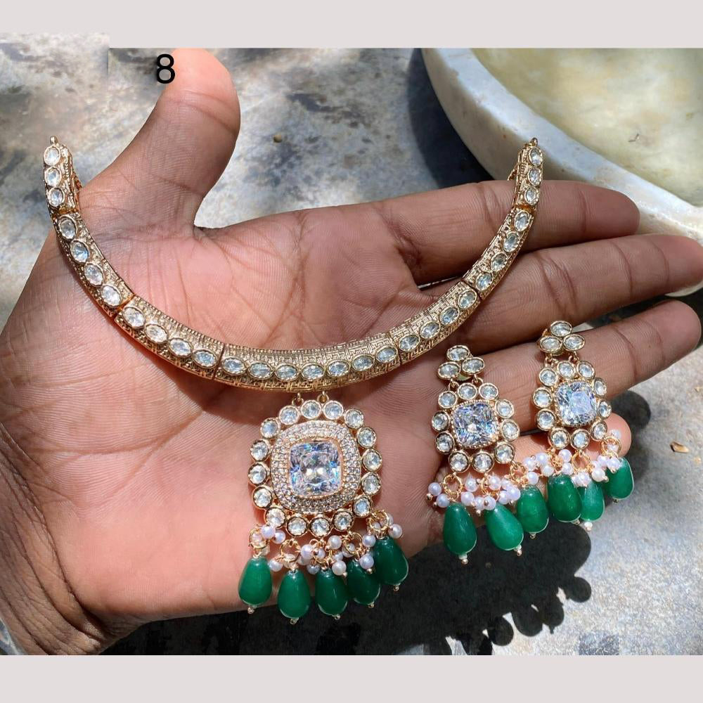 Amoliya Jewels Emerald Elegance Kundan and Beads Necklace Set