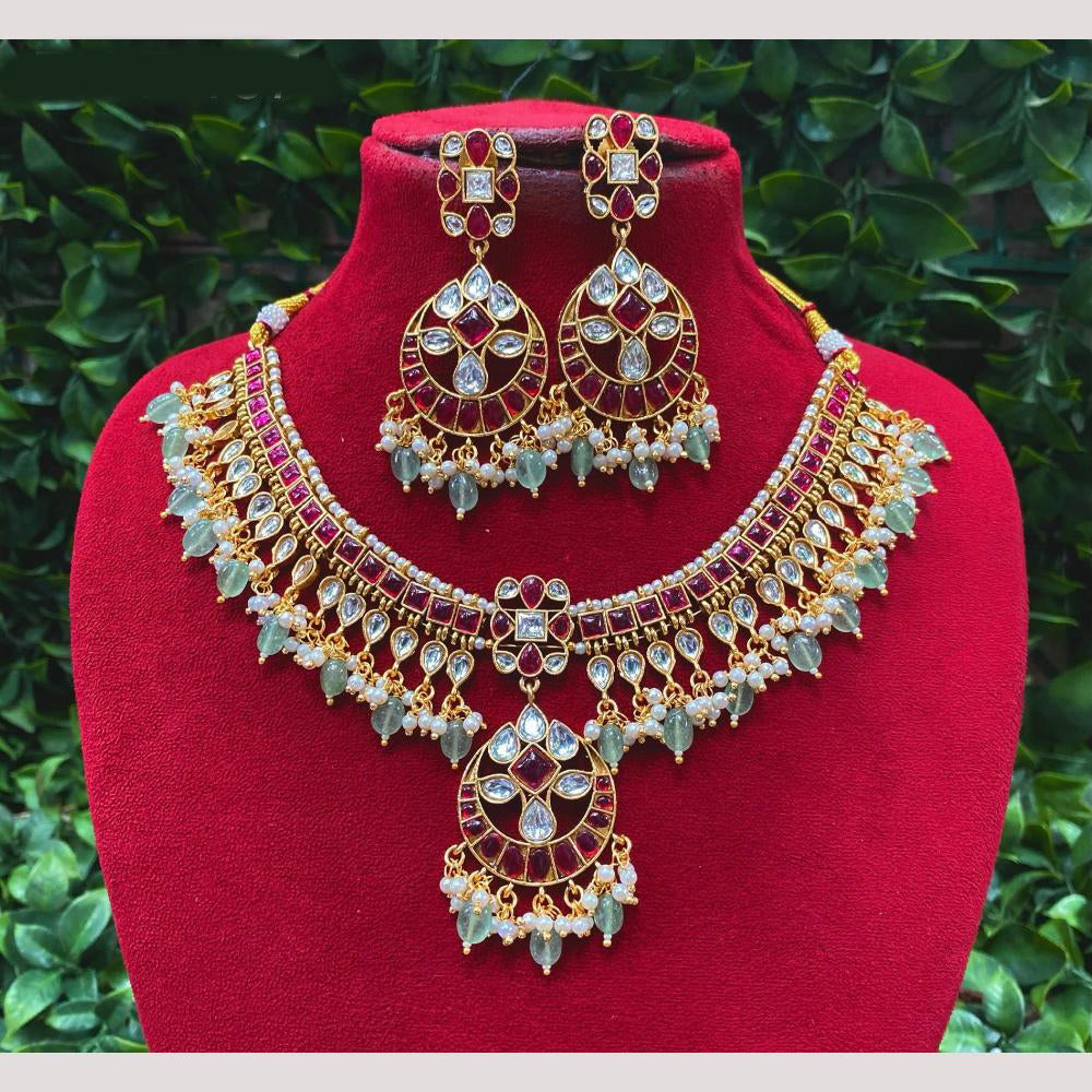 Amoliya Jewels Regal Charm Pota Stone With Beads Necklace Set