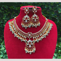 Amoliya Jewels Regal Charm Pota Stone With Beads Necklace Set