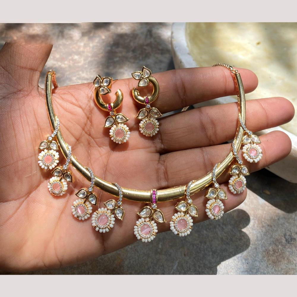 Amoliya Jewels Pearl Bloom Designer Crystal and Polki Kundan Necklace Set