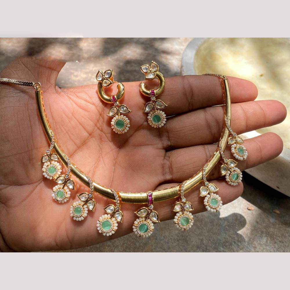 Amoliya Jewels Pearl Bloom Designer Crystal and Polki Kundan Necklace Set
