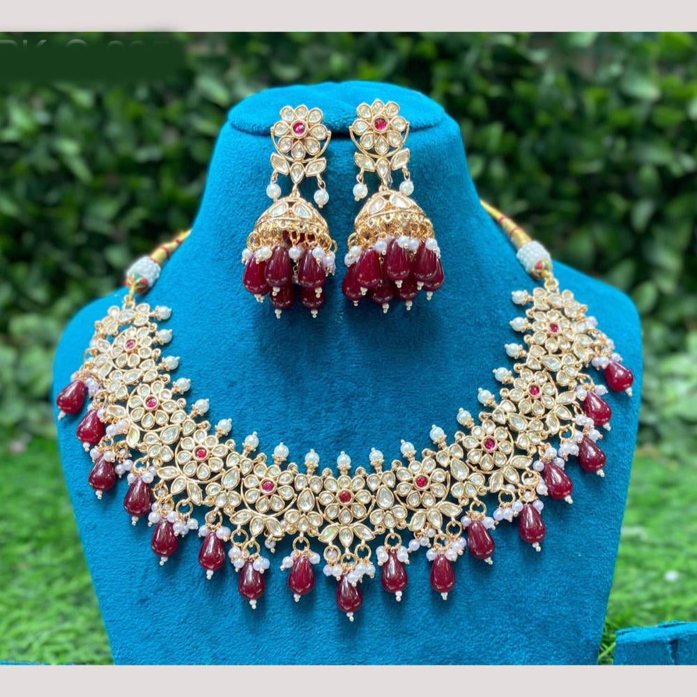 Amoliya Jewels Regal Emerald Polki Kundan Necklace Set with Pearl Tassels
