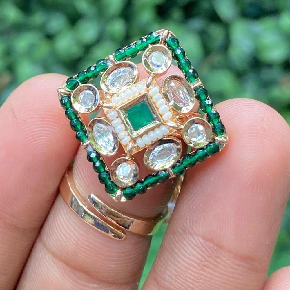 Amoliya Jewels Square Polki Kundan and Beads Ring