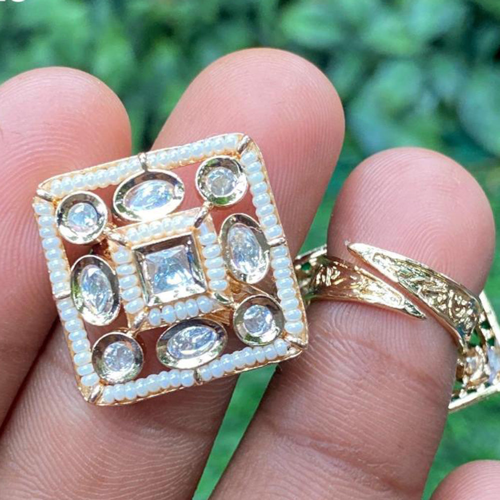 Amoliya Jewels Square Polki Kundan and Beads Ring