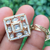 Amoliya Jewels Square Polki Kundan and Beads Ring