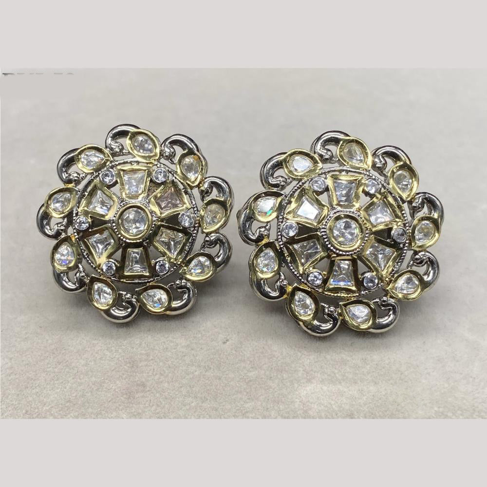 Amoliya Jewels Rhodium Plated Polki Studs Earrings