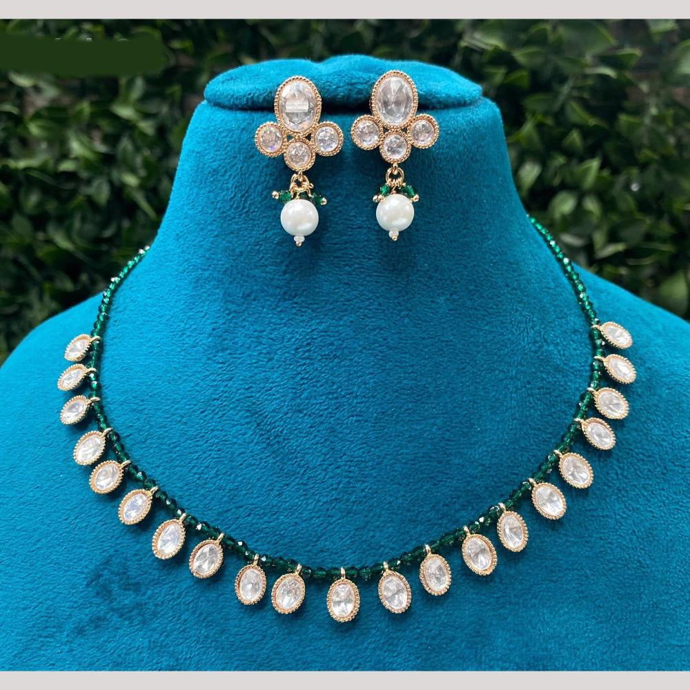 Amoliya Jewels Elegant Polki Kundan with Pearl Drops Necklace Set