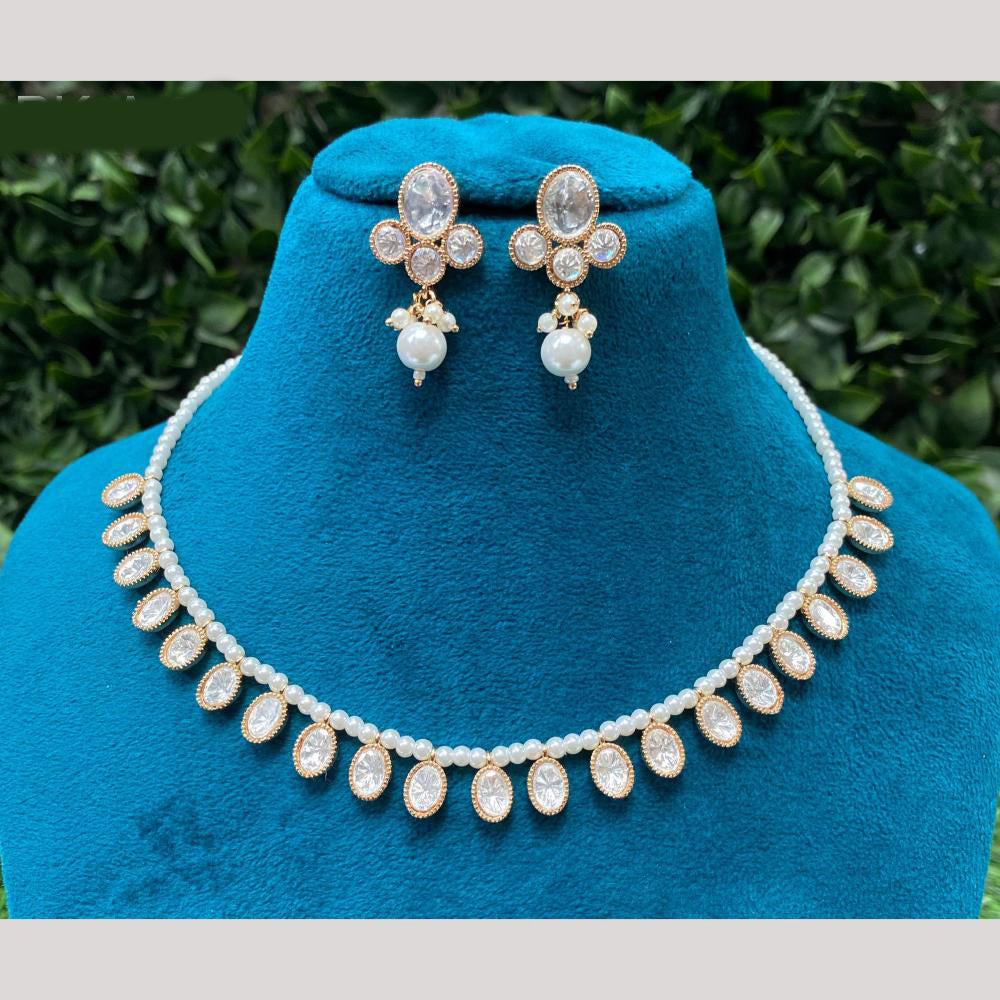 Amoliya Jewels Elegant Polki Kundan with Pearl Drops Necklace Set