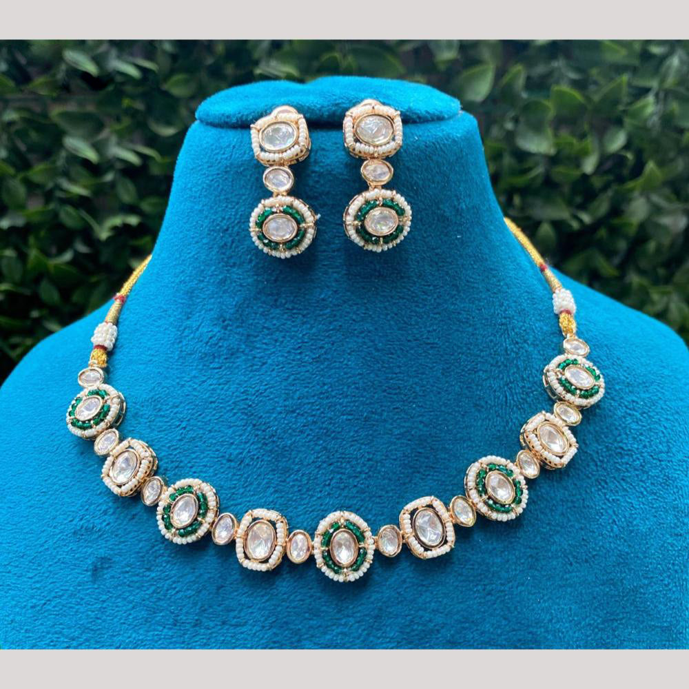 Amoliya Jewels Pearl Beaded Kundan Necklace with Matching Drop Earrings
