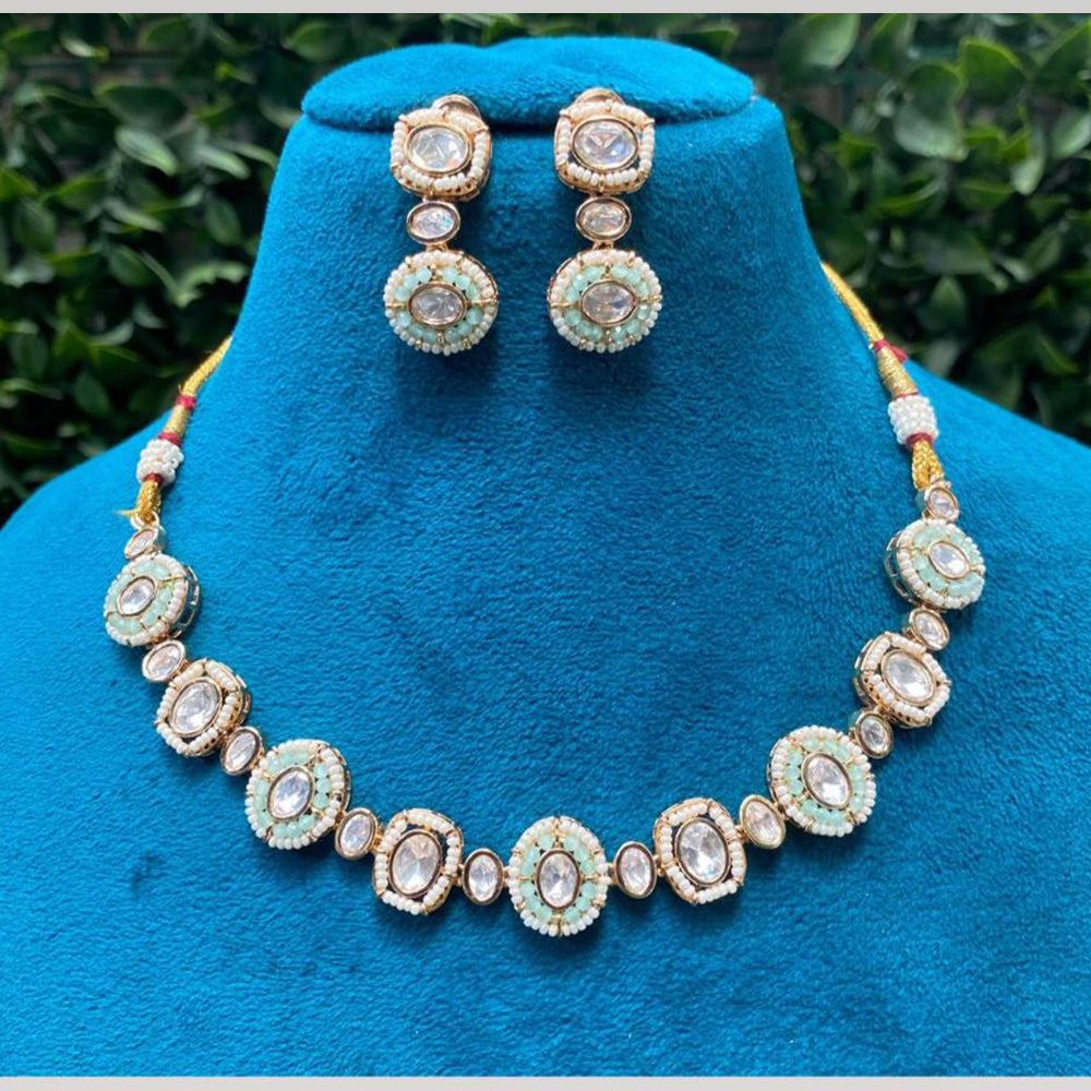 Amoliya Jewels Pearl Beaded Kundan Necklace with Matching Drop Earrings