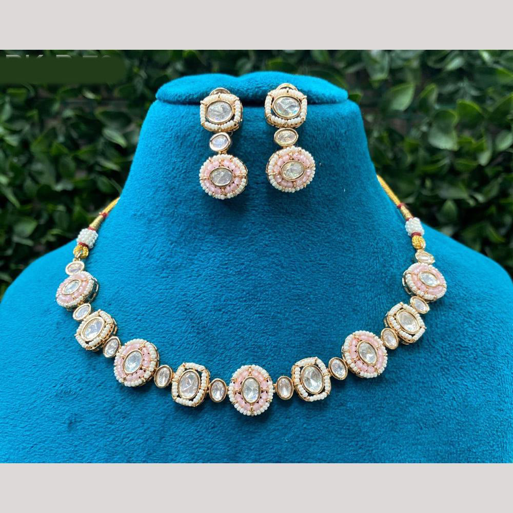 Amoliya Jewels Pearl Beaded Kundan Necklace with Matching Drop Earrings