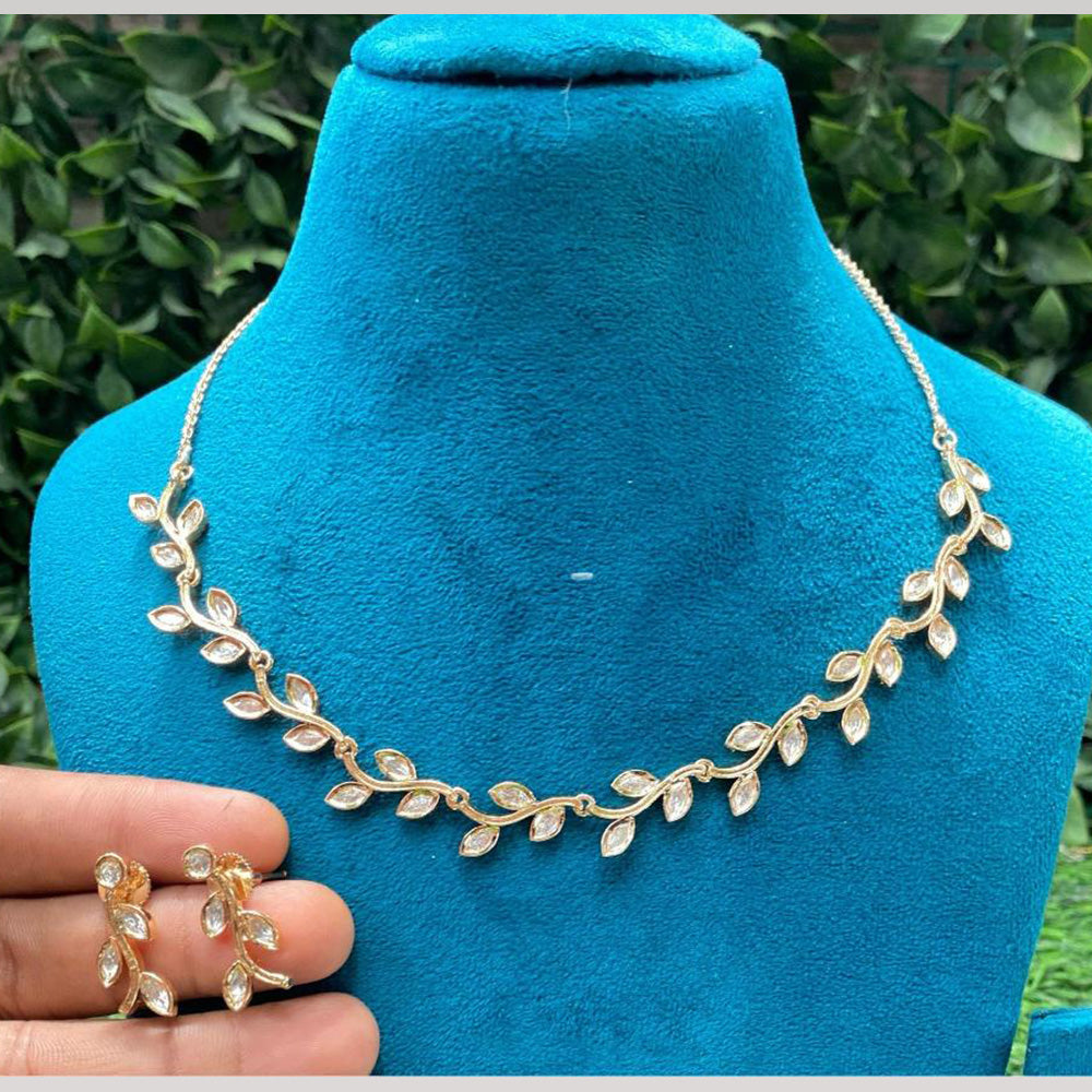 Amoliya Jewels Elegant Leaf Vine Necklace Set with Crystal Accents