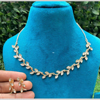 Amoliya Jewels Elegant Leaf Vine Necklace Set with Crystal Accents