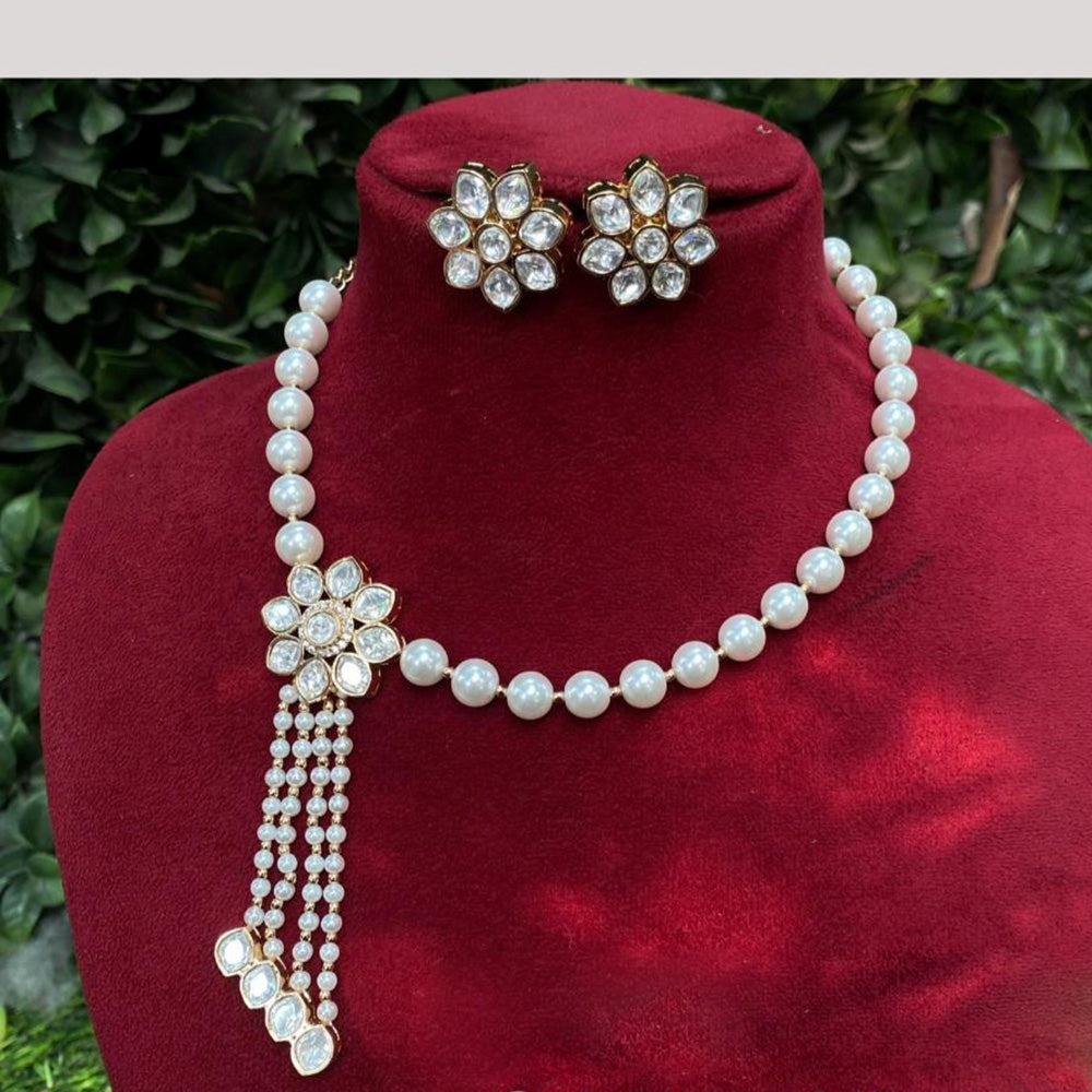 Amoliya Jewels Elegant Pearl and Polki Kundan Floral Necklace Set