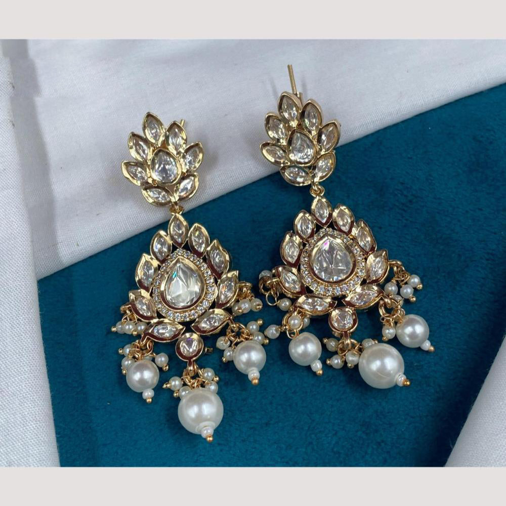 Amoliya Jewels Antique Finish Polki Kundan And Pearl Drop Dangler Earrings