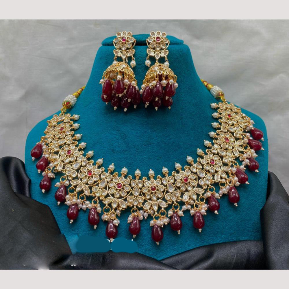 Amoliya Jewels Royal Polki Kundan Pearls And Beads Necklace Set