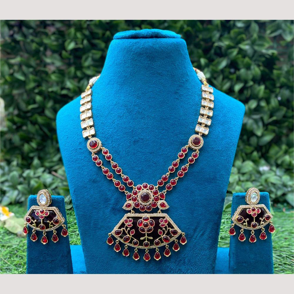 Amoliya Jewels Ethnic Polki Kundan And Pota Stone Necklace Jewellery Set