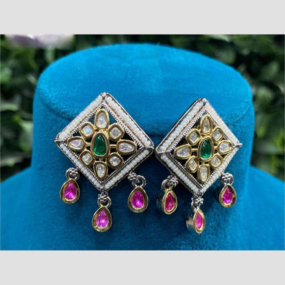 Amoliya Jewels Dual Tone Polki Kundan And Pearl Dangler Earrings