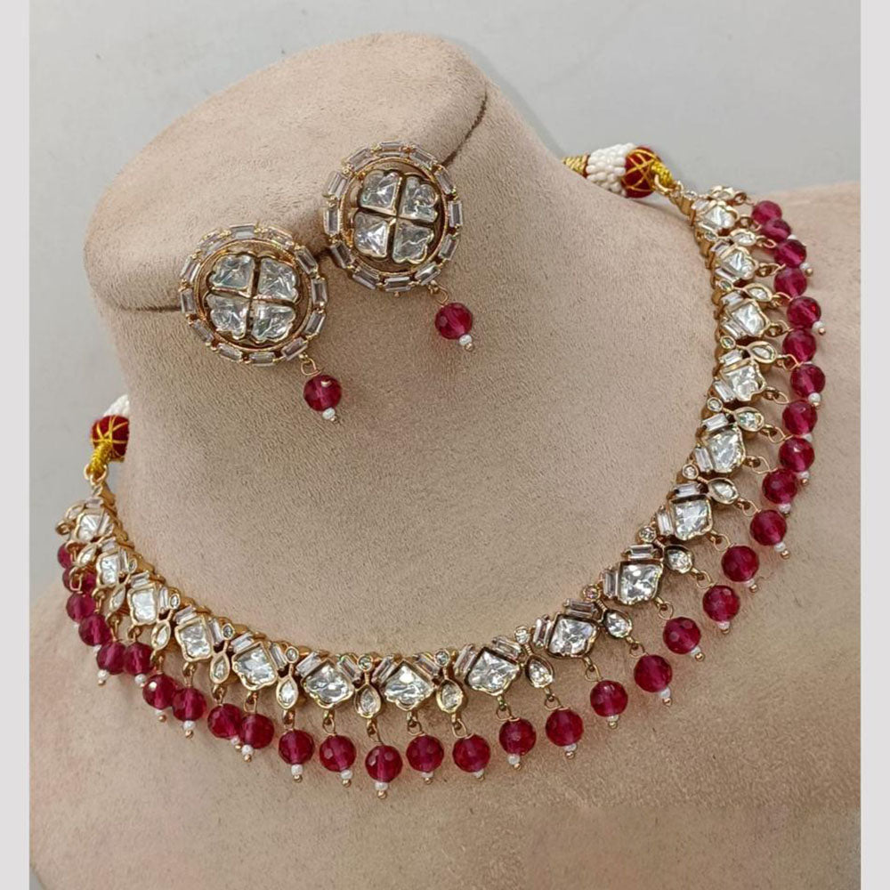 Amoliya Jewels Classic Polki Kundan And Beads Necklace Set