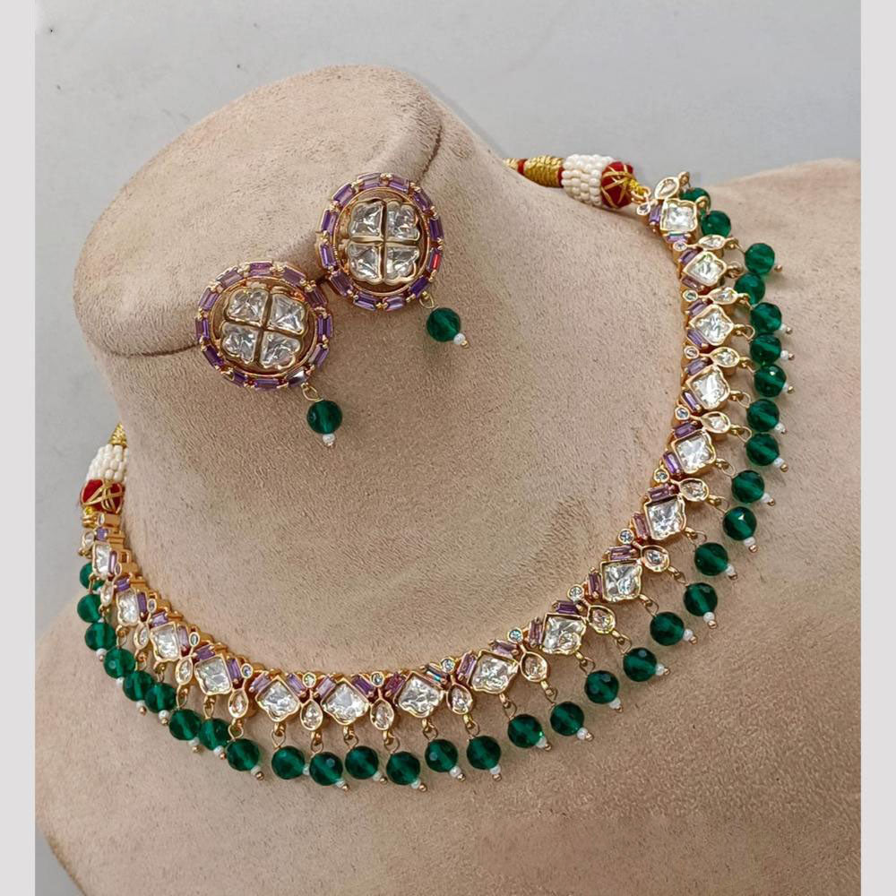 Amoliya Jewels Classic Polki Kundan And Beads Necklace Set