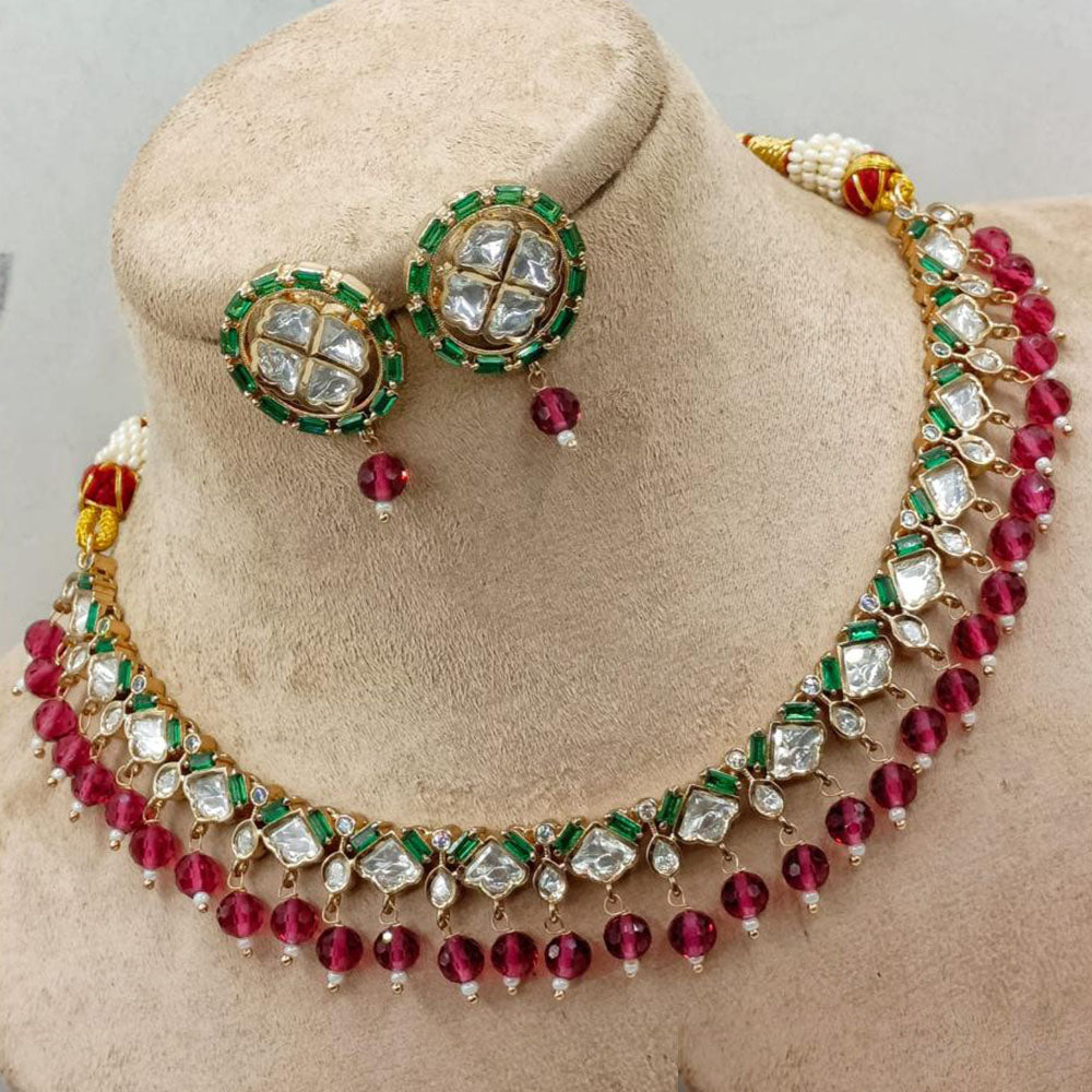 Amoliya Jewels Classic Polki Kundan And Beads Necklace Set