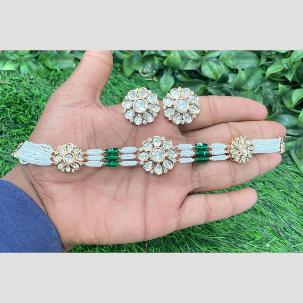 Amoliya Jewels Traditional Elegance Polki Kundan Pearls And Beads Necklace Set