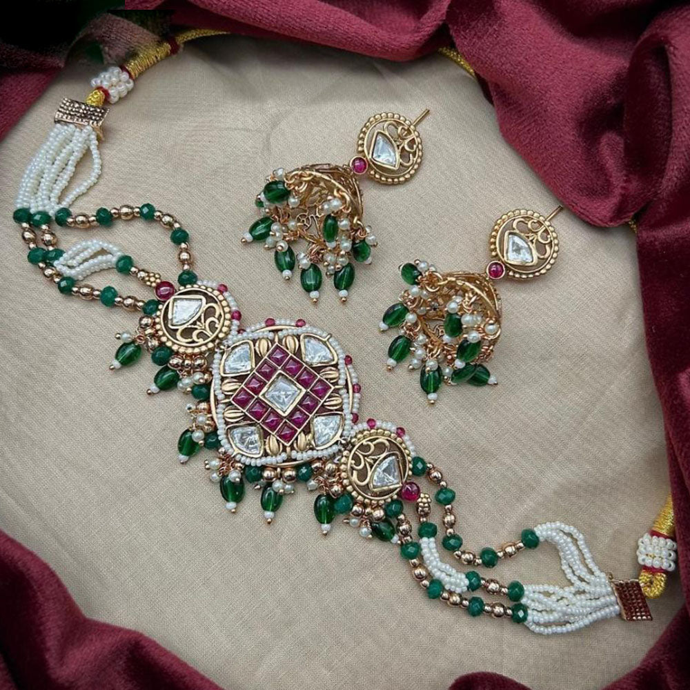 Amoliya Jewels Royal Elegance Polki Kundan Pearls And Beads Necklace Set