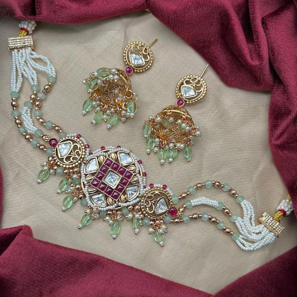 Amoliya Jewels Royal Elegance Polki Kundan Pearls And Beads Necklace Set