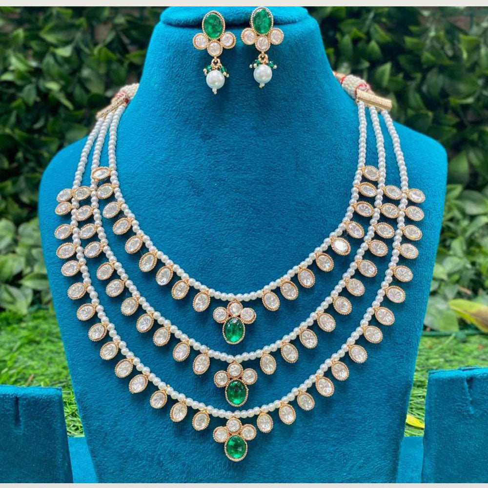 Amoliya Jewels Traditional Elegance Polki Kundan Pearls Necklace Set