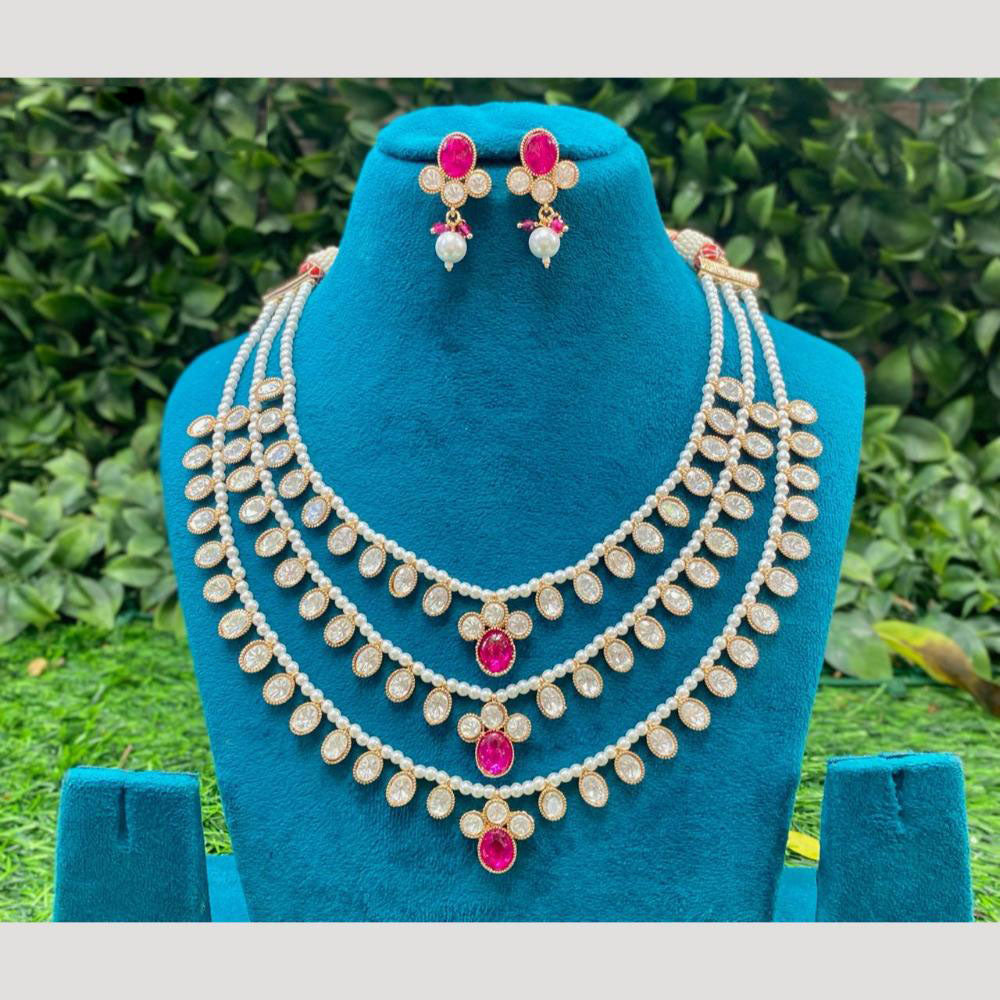 Amoliya Jewels Traditional Elegance Polki Kundan Pearls Necklace Set