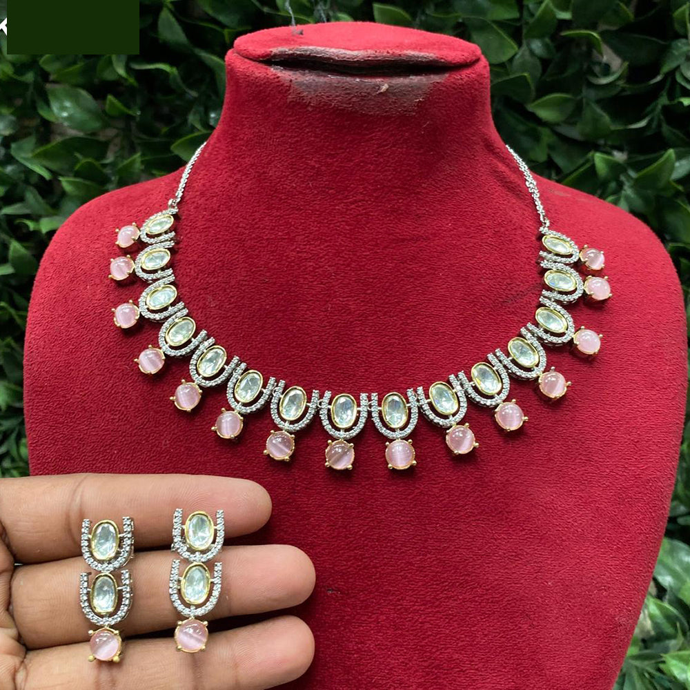 Amoliya Jewels Oval Stone Necklace Set with Drop Accents and Matching Earrings