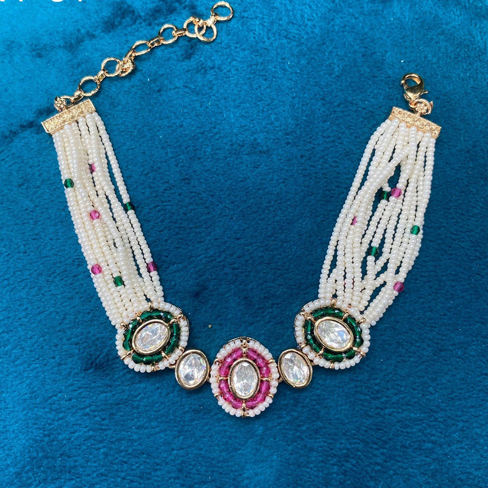Amoliya Jewels Fusion Look Polki Kundan And Pearls Bracelet