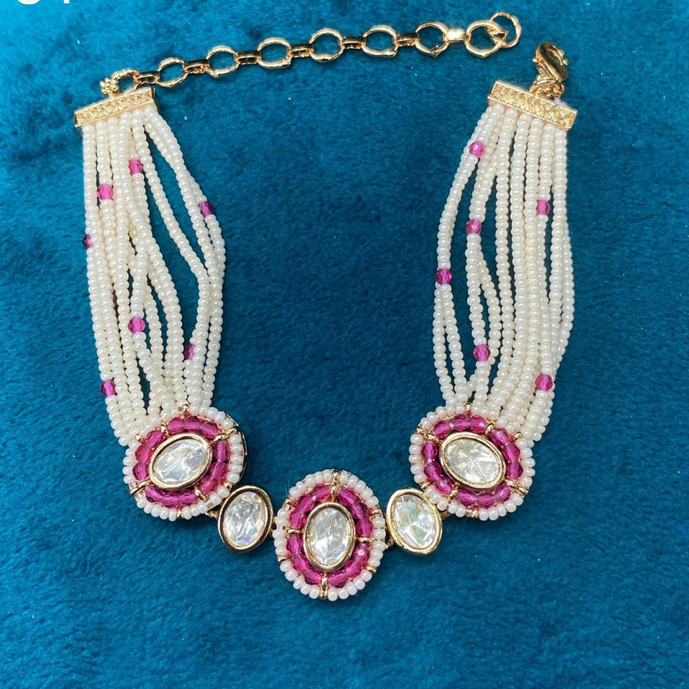 Amoliya Jewels Fusion Look Polki Kundan And Pearls Bracelet
