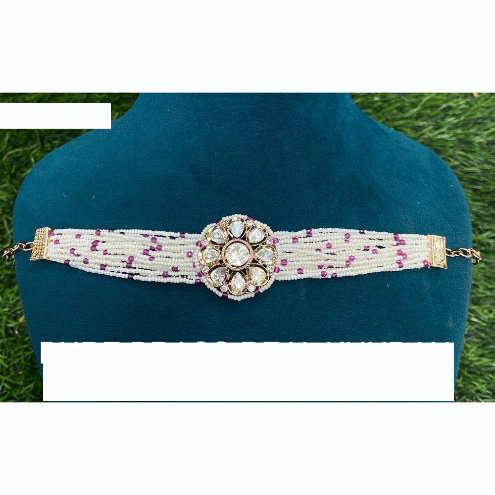 Amoliya Jewels Fusion Look Polki Kundan And Pearls Bracelet