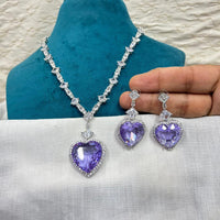 Amoliya Jewel Heart Shaped American Diamond Necklace Set