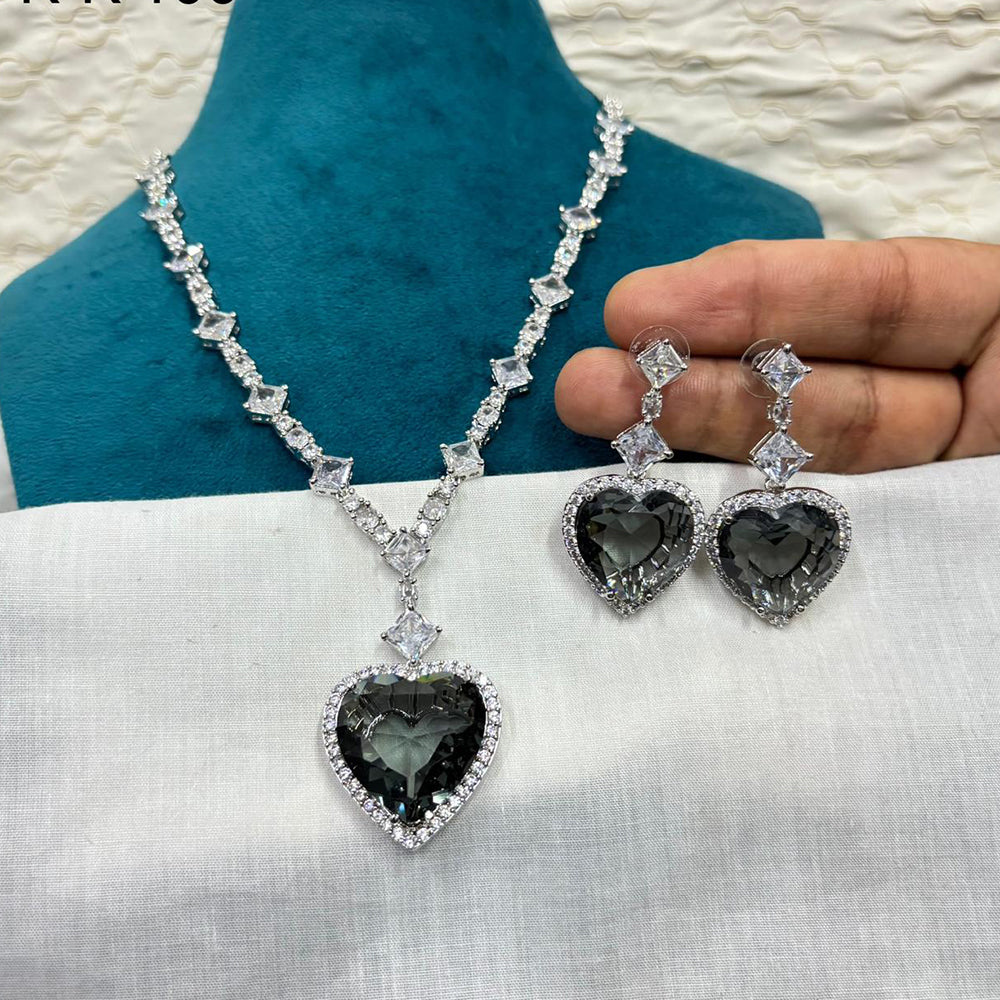 Amoliya Jewel Heart Shaped American Diamond Necklace Set