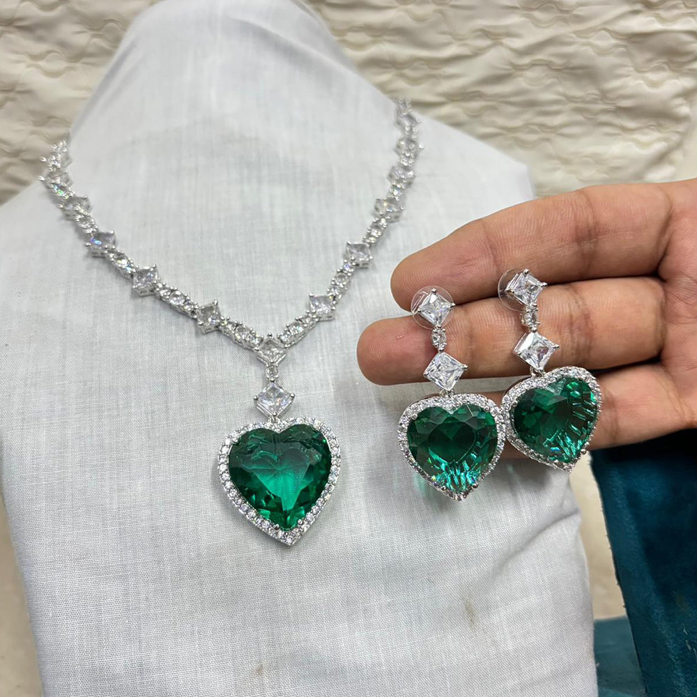 Amoliya Jewel Heart Shaped American Diamond Necklace Set