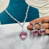 Amoliya Jewel Heart Shaped American Diamond Necklace Set