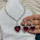 Amoliya Jewel Heart Shaped American Diamond Necklace Set