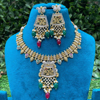 Amoliya Jewels Ethnic 2 Tone Plated Pota Stone And Pearls Necklace Set