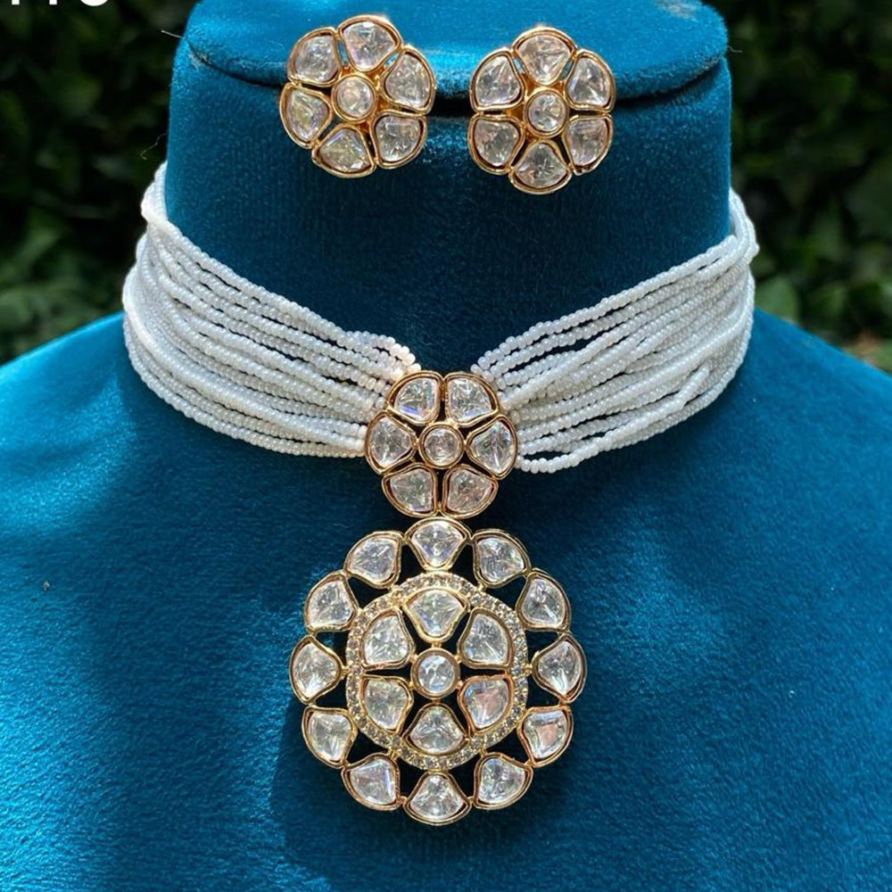 Amoliya Jewels Royal Kundan And Pearl Choker Necklace Set