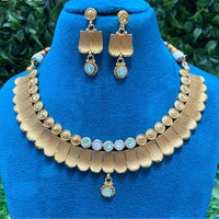 Amoliya Jewels Ethnic  Pota Stone And Pearls Necklace Set