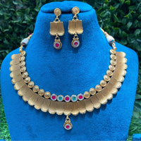 Amoliya Jewels Ethnic  Pota Stone And Pearls Necklace Set