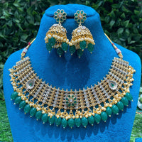Amoliya Jewels Ethnic 2 Tone Plated Pota Stone And Pearls Necklace Set