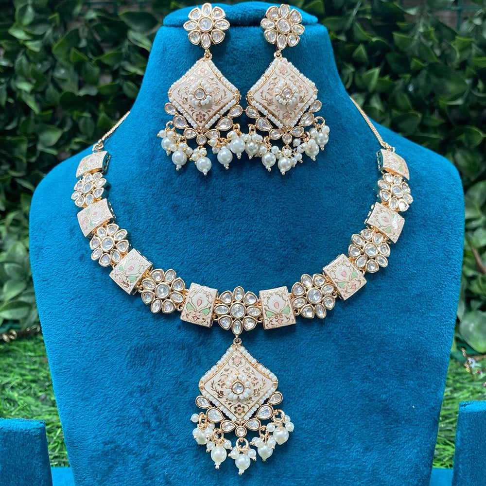 Amoliya Jewels Timeless Polki Kundan And Pearls Meenakari Necklace Set