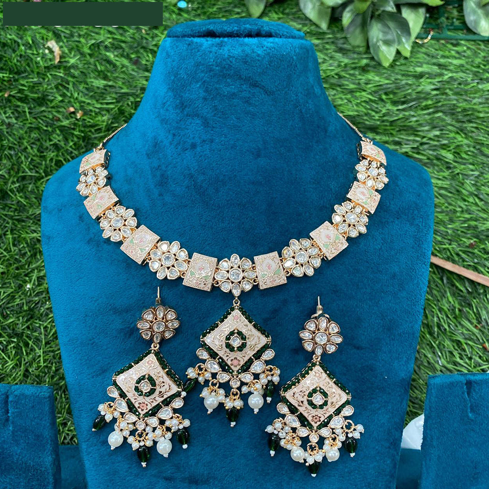 Amoliya Jewels Timeless Polki Kundan And Pearls Meenakari Necklace Set