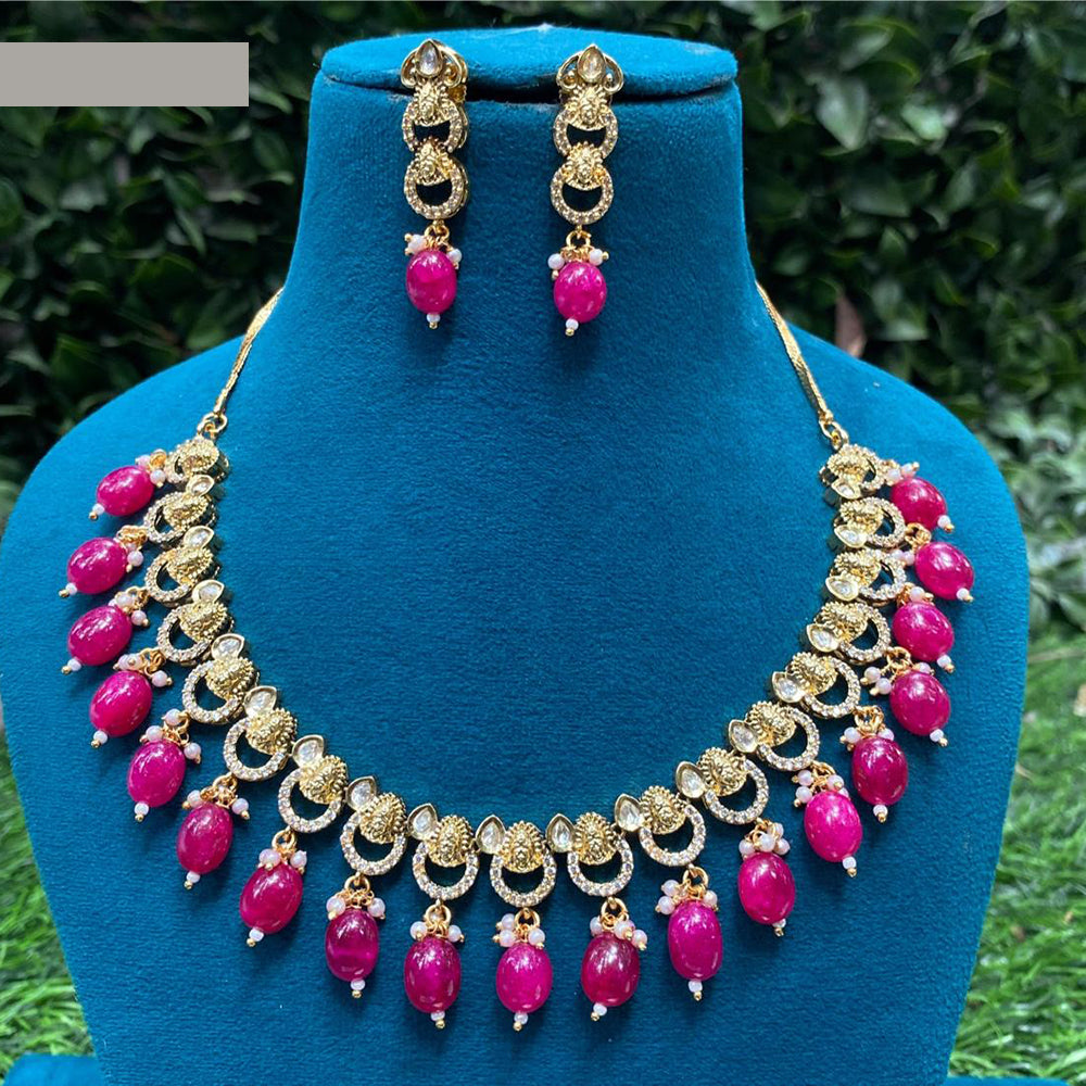 Amoliya Jewels Glamorous Heavy Polki Kundan And Beads Necklace Jewelry Set