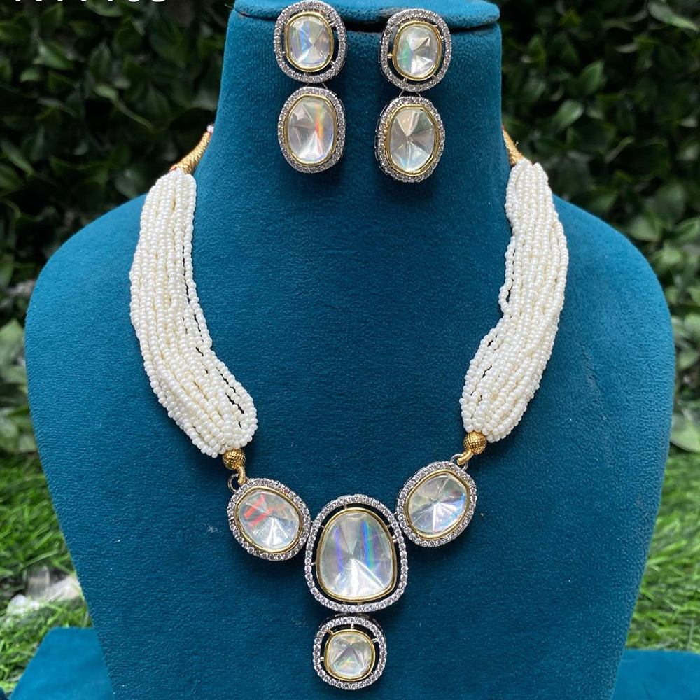 Amoliya Jewels Glamorous Heavy Polki Kundan Pearl Necklace Jewelry Set