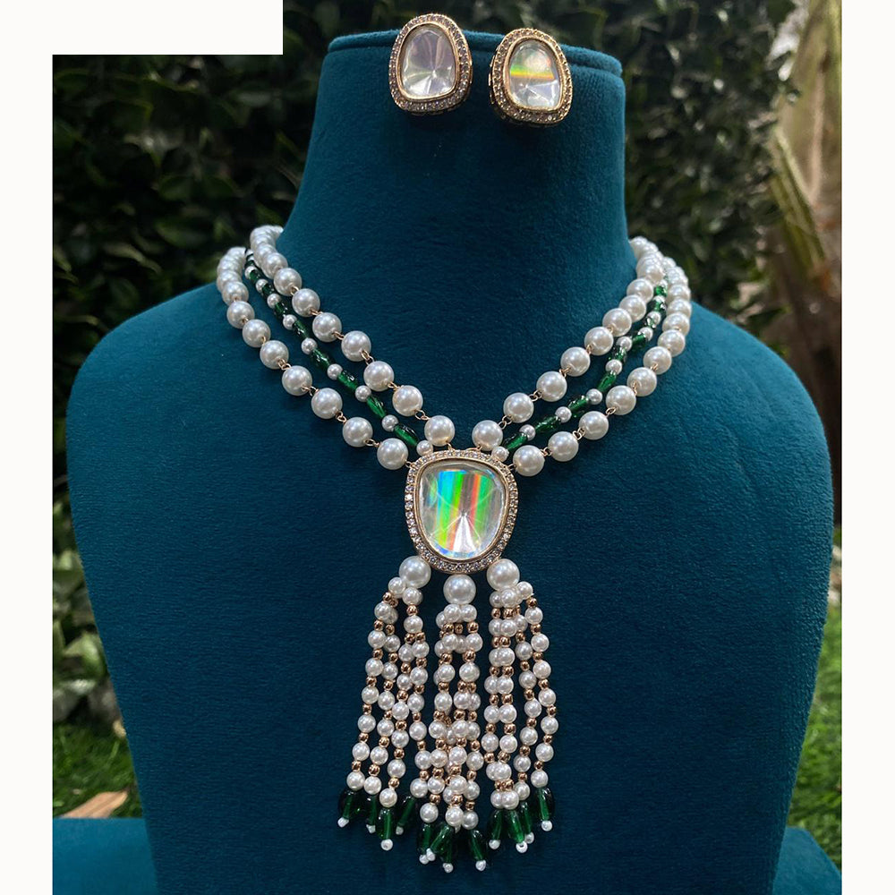 Amoliya Jewels Glamorous Heavy Polki Kundan Pearl Necklace Jewelry Set