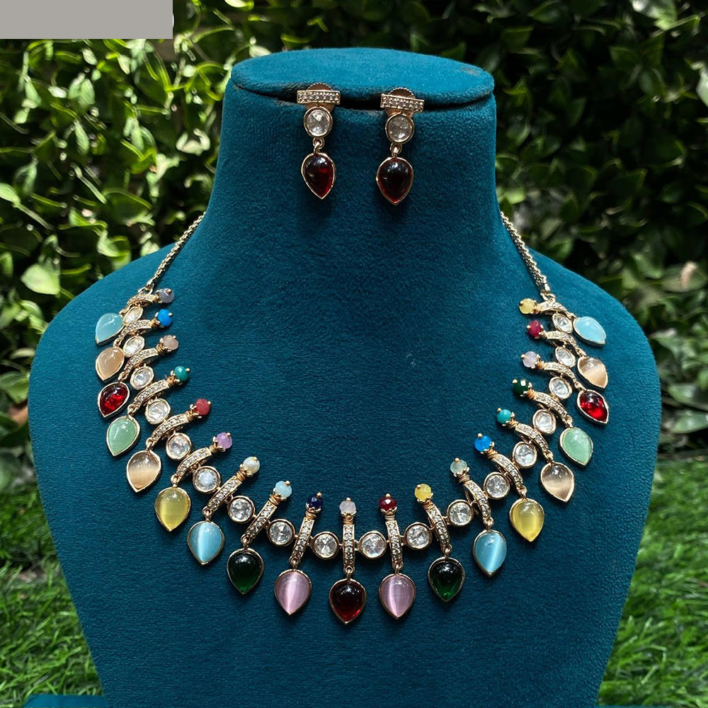 Amoliya Jewels Glamorous Heavy Polki Kundan Necklace Jewelry Set